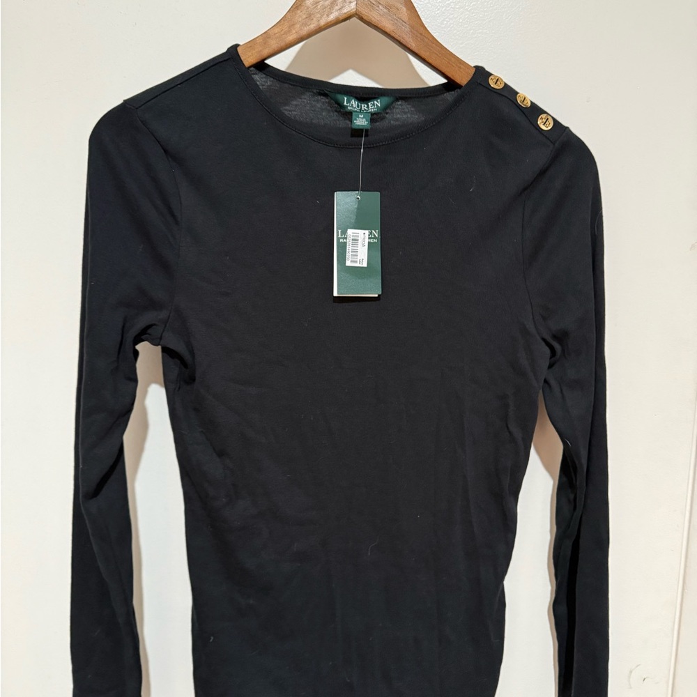 Ralph Lauren Black Top with Gold Button Detail